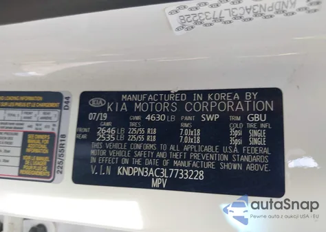 2020 Kia Sportage Ex из США, поврежденный, VIN KNDPN3AC3L7733228